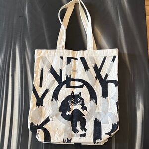 Natural Canvas Tote Bag with Black Monster Graphic